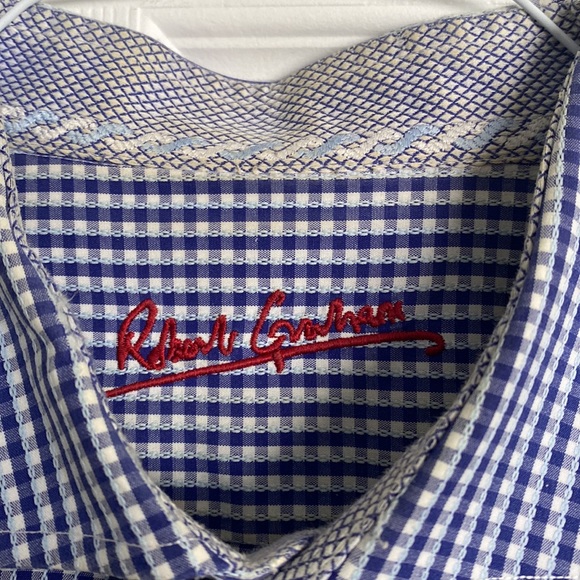 Robert Graham L Men's Button-up Shirt Blue White Stripe Cotton - Picture 3 of 3